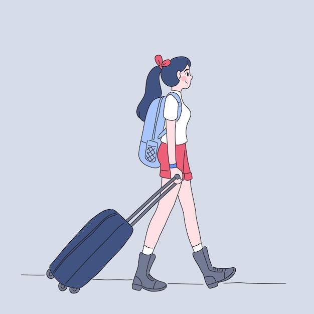 Ilustración de personaje de chica viajera