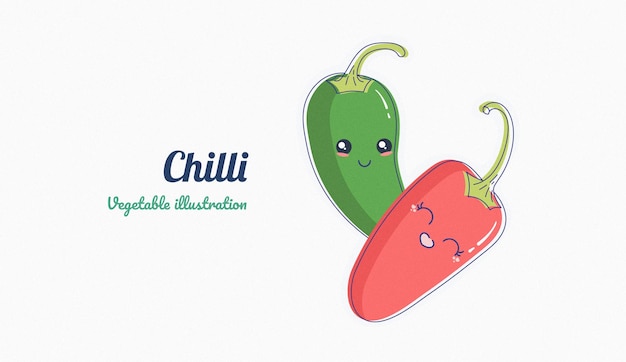 Ilustración de personaje de chile, vector de diseño de etiqueta