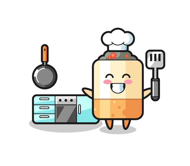 Ilustración de personaje de cigarrillo como chef está cocinando, diseño lindo