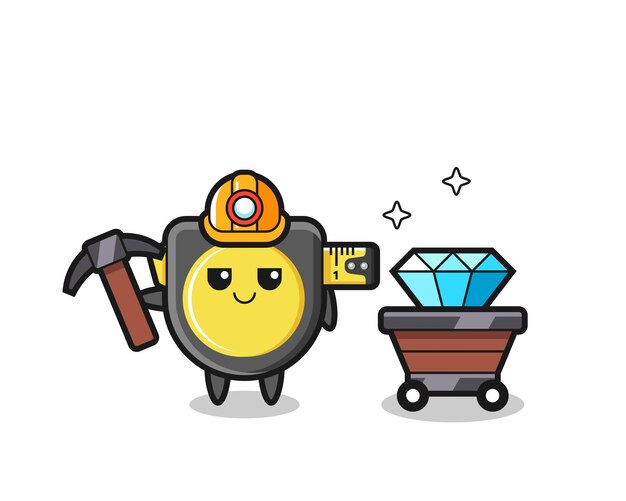 Ilustración de personaje de cinta métrica como un lindo diseño minero