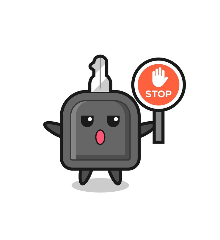 Vector ilustración de personaje clave de coche con una señal de stop