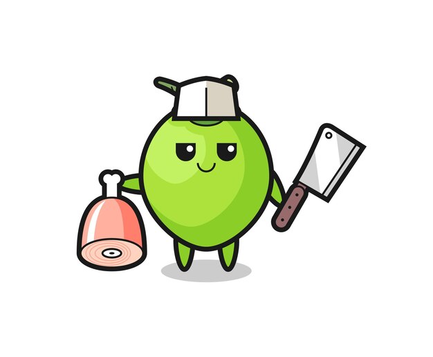 Ilustración del personaje de coco como un diseño de estilo lindo de carnicero para el elemento del logotipo de la etiqueta de la camiseta