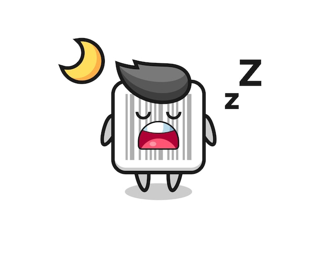 Vector ilustración de personaje de código de barras durmiendo por la noche, diseño lindo