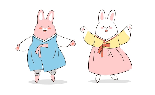 Una ilustración de un personaje de conejo en hanbok.