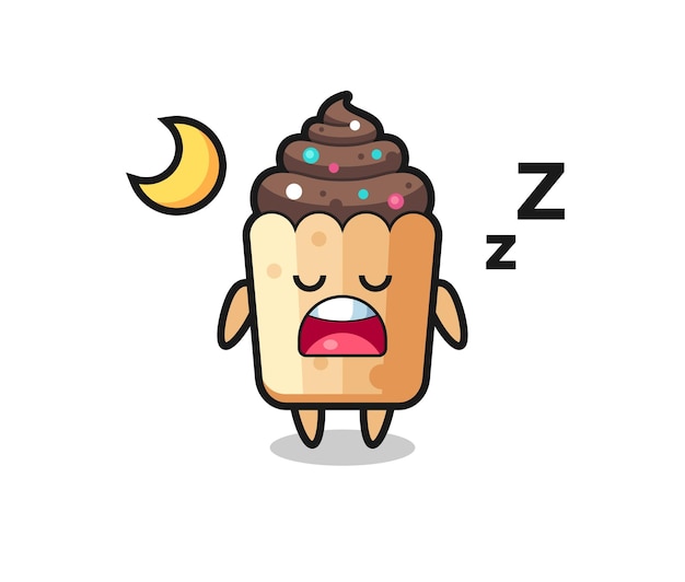 Ilustración de personaje de cupcake durmiendo por la noche, diseño lindo