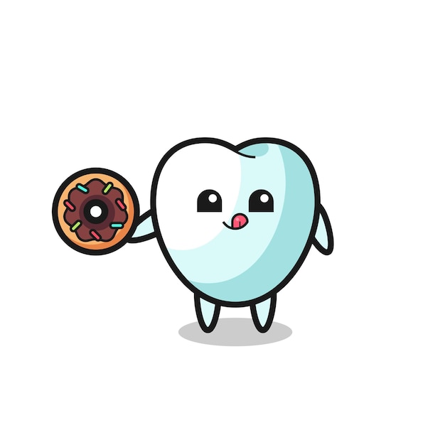 Ilustración de un personaje dental comiendo una dona