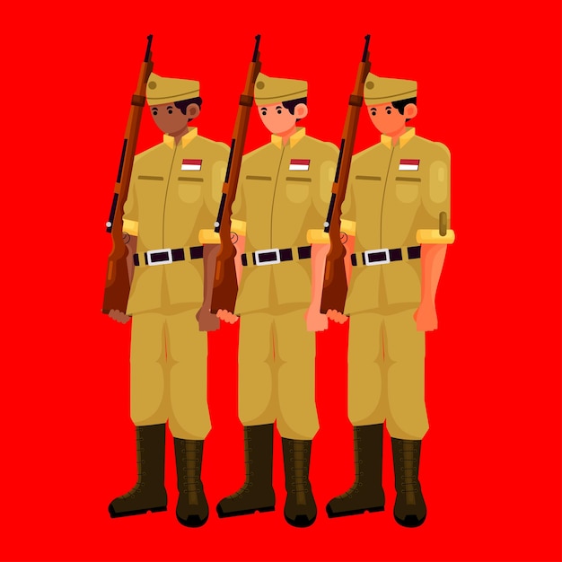 Vector ilustración del personaje del día de la independencia militar