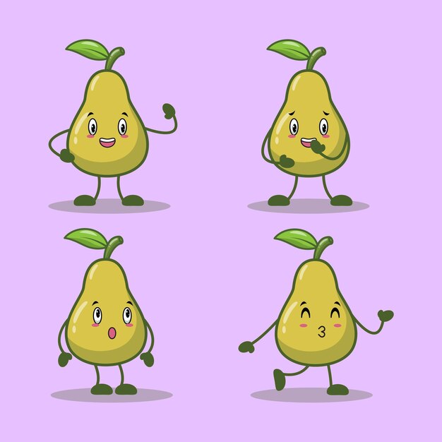 Ilustración de personaje de dibujos animados de aguacate kawaii estilo de diseño simple