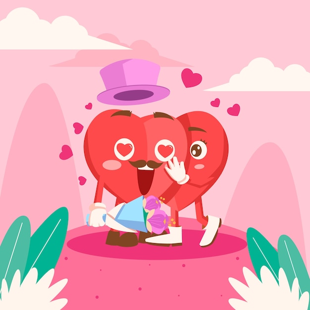 Ilustración de personaje de dibujos animados de corazón dibujado a mano
