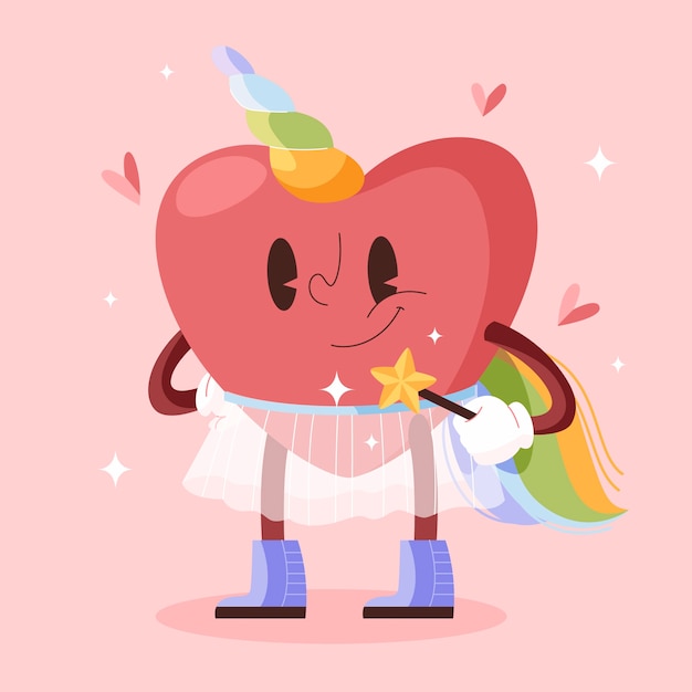 Ilustración de personaje de dibujos animados de corazón dibujado a mano