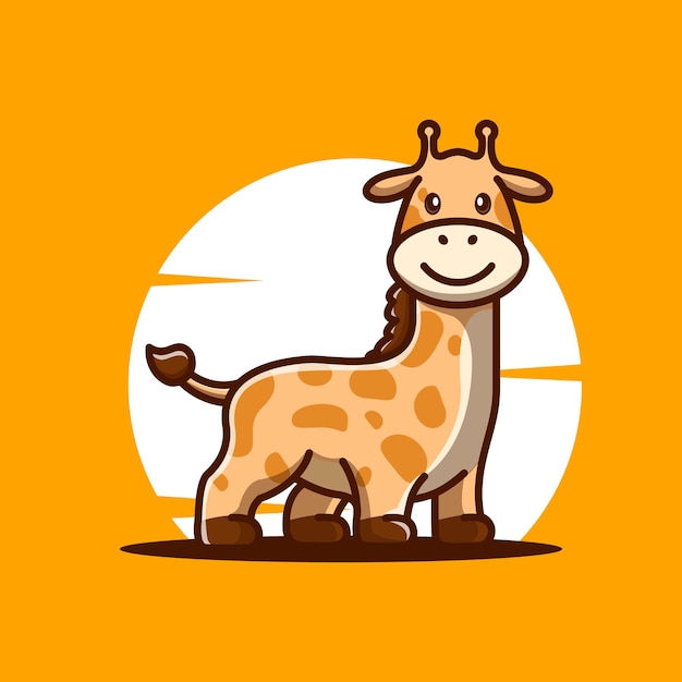 Ilustración de personaje de dibujos animados de icono de vector de mascota de jirafa linda
