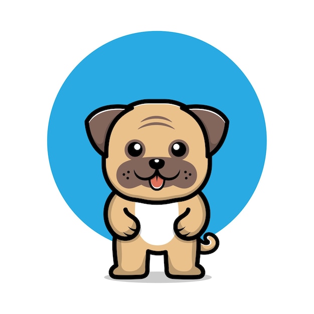 Ilustración de personaje de dibujos animados lindo perro pug