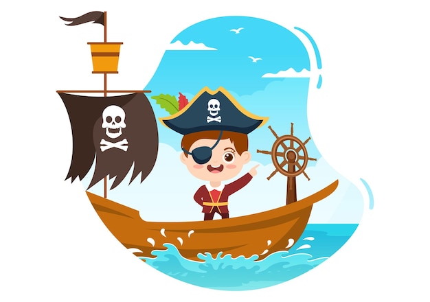 Ilustración de personaje de dibujos animados lindo pirata