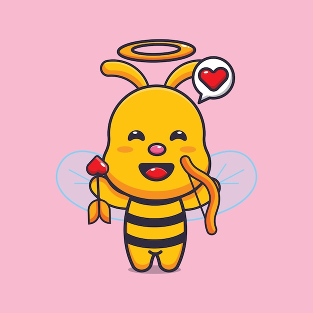 Vector ilustración de personaje de dibujos animados de mascota de abeja linda en el día de san valentín