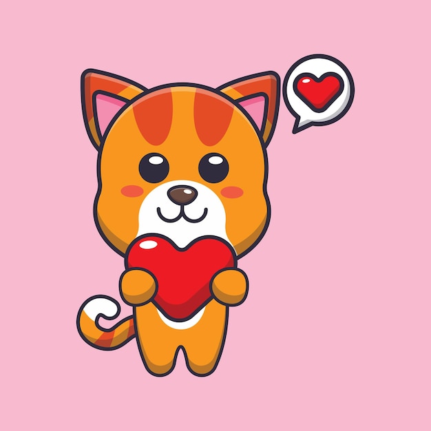 ilustración de personaje de dibujos animados de mascota de gato lindo en el día de san valentín