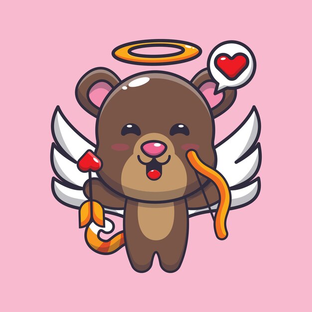 Ilustración de personaje de dibujos animados de mascota de oso lindo en el día de san valentín