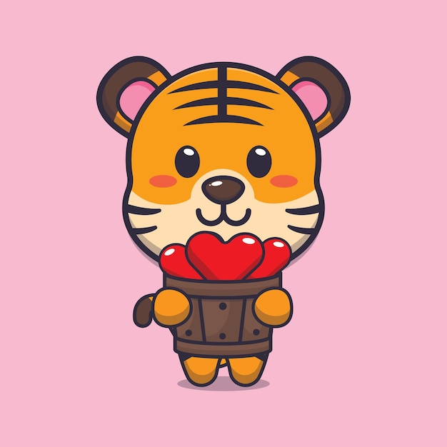 Ilustración de personaje de dibujos animados de mascota de tigre lindo en el día de san valentín