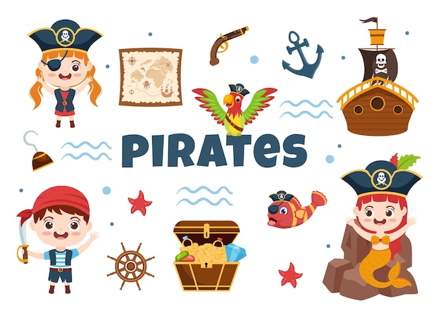 Ilustración de personaje de dibujos animados pirata