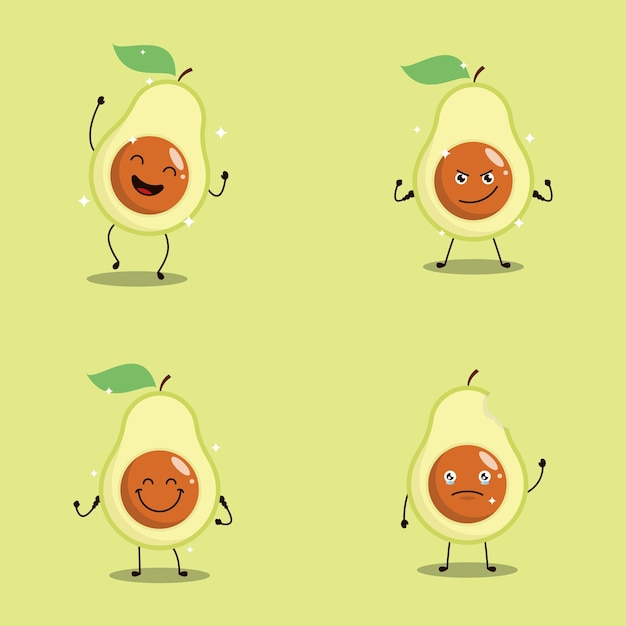 Ilustración de personaje de dibujos animados de vector de aguacate lindo estilo de diseño plano simple