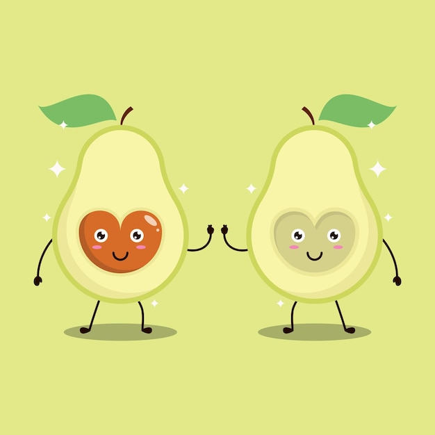 Ilustración de personaje de dibujos animados de vector de aguacate lindo estilo de diseño plano simple