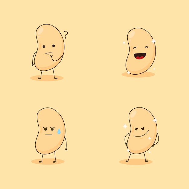 Ilustración de personaje de dibujos animados de Vector de frijol de soja lindo estilo de diseño plano simple