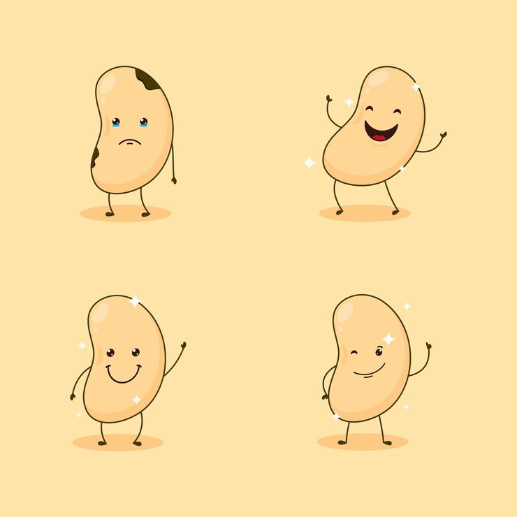 Vector ilustración de personaje de dibujos animados de vector de frijol de soja lindo estilo de diseño plano simple