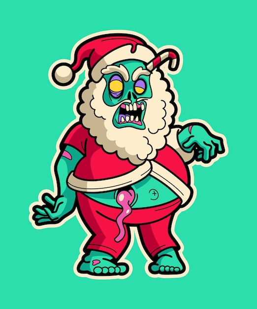 Vector ilustración del personaje de dibujos animados walking zombie santa christmas