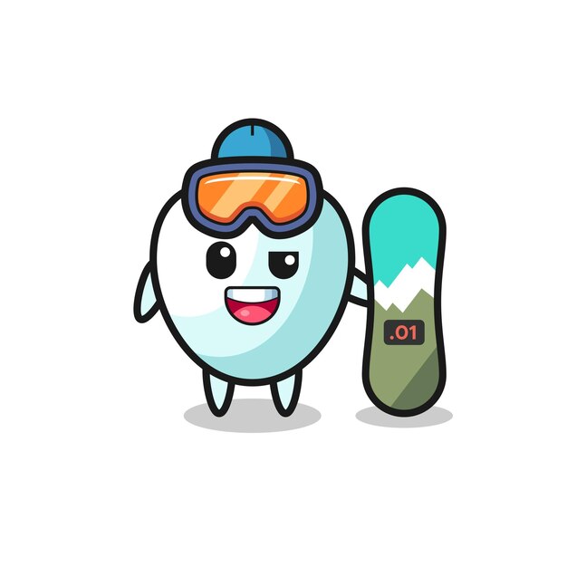 Ilustración del personaje del diente con estilo de snowboard