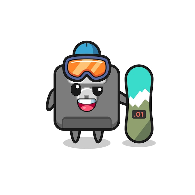 Vector ilustración del personaje de disquete con estilo snowboard