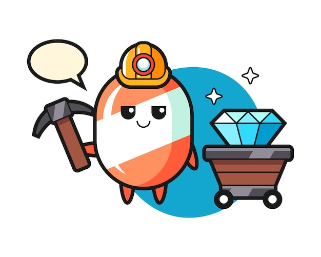 Ilustración de personaje de dulces como minero