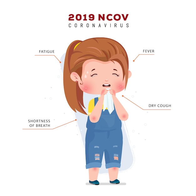 Ilustración de personaje enfermo de chica de infografía coronavirus