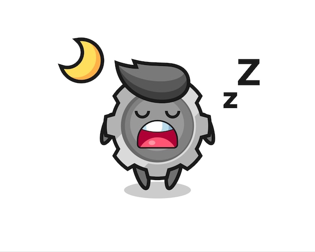 Ilustración de personaje de engranaje durmiendo por la noche, diseño de estilo lindo para camiseta, pegatina, elemento de logotipo