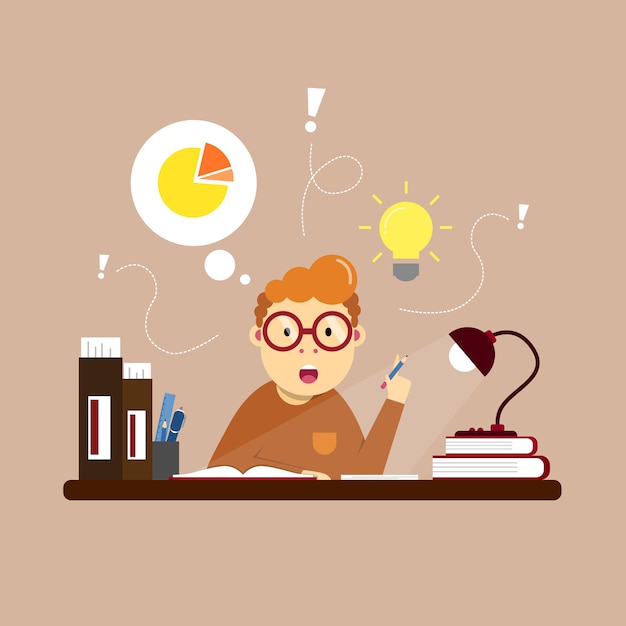 Ilustración de un personaje estudiando.