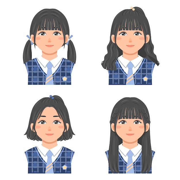 Ilustración de un personaje femenino con uniforme escolar azul