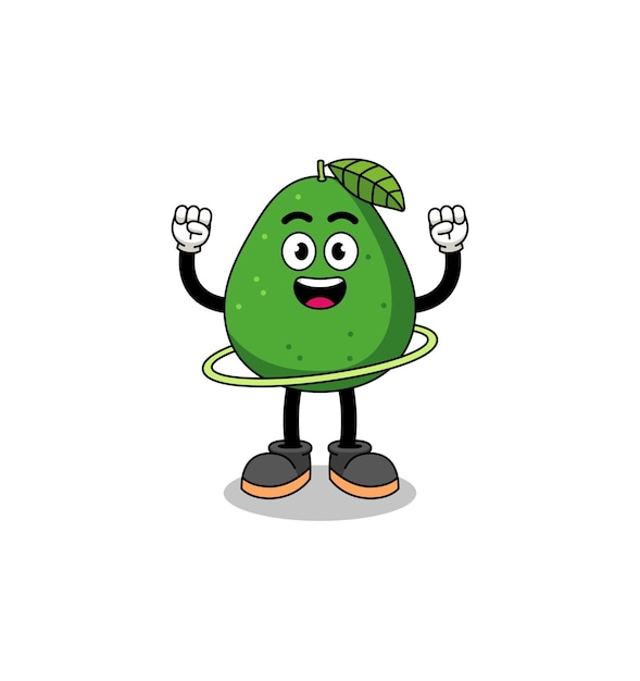 Ilustración de personaje de fruta de aguacate jugando diseño de personaje de hula hoop