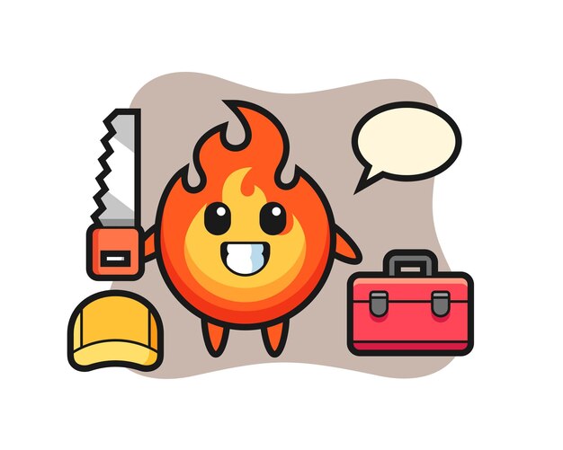 Ilustración del personaje del fuego como carpintero.