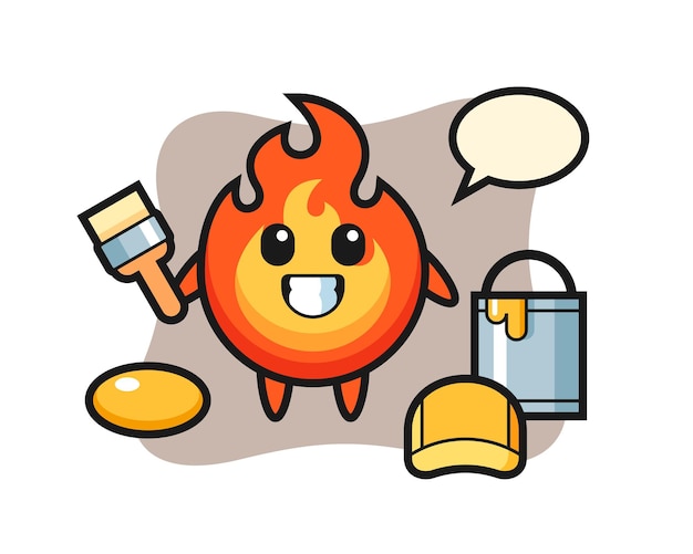 Ilustración de personaje de fuego como pintor, diseño de estilo lindo para camiseta, pegatina, elemento de logotipo