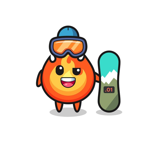 Ilustración de personaje de fuego con estilo snowboard.