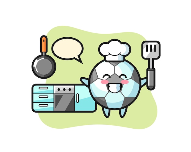 Ilustración de personaje de fútbol mientras un chef está cocinando