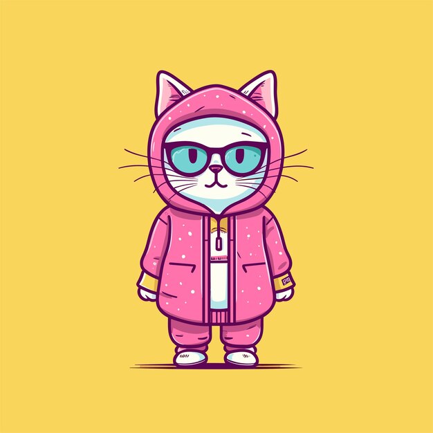 Vector ilustración de personaje de gato lindo gato con chaqueta