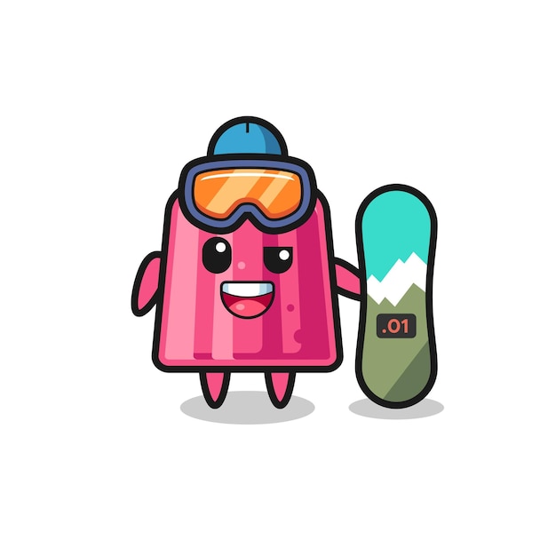 Ilustración de personaje de gelatina con diseño lindo estilo snowboard