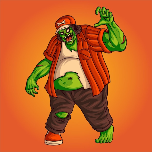 Vector ilustración de personaje gordo zombie