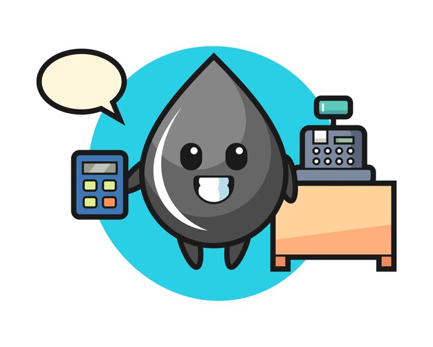 Ilustración del personaje de gota de aceite como cajero.