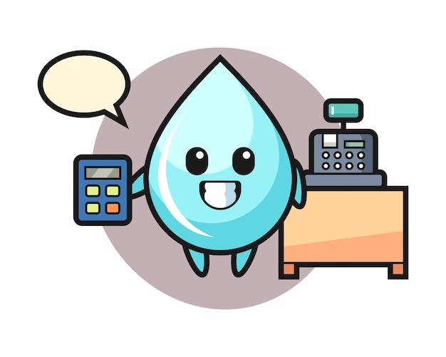 Ilustración del personaje de gota de agua como cajera, diseño de estilo lindo para camiseta