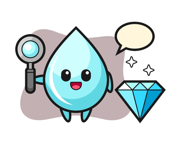 Ilustración del personaje de gota de agua con un diamante, diseño de estilo lindo para camiseta