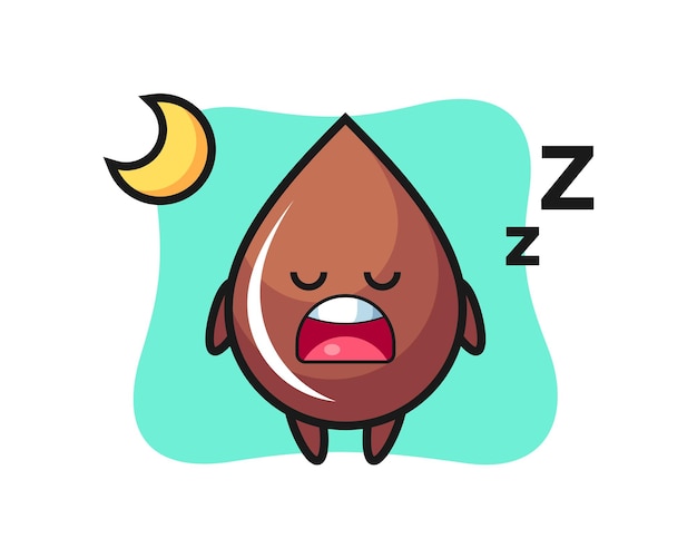 Ilustración de personaje de gota de chocolate durmiendo por la noche