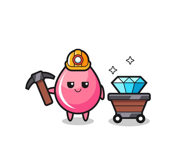 Ilustración de personaje de gota de jugo de fresa como minero