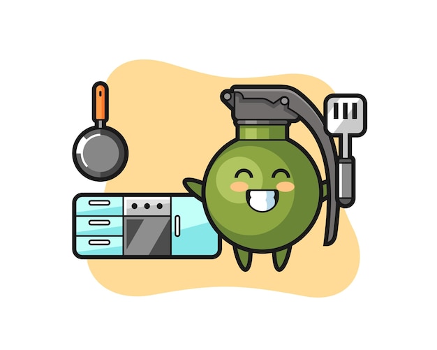 Ilustración de personaje de granada mientras un chef está cocinando