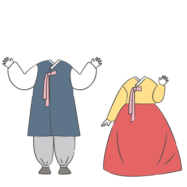 Vector una ilustración de un personaje en un hanbok con un recorte para componer una cara