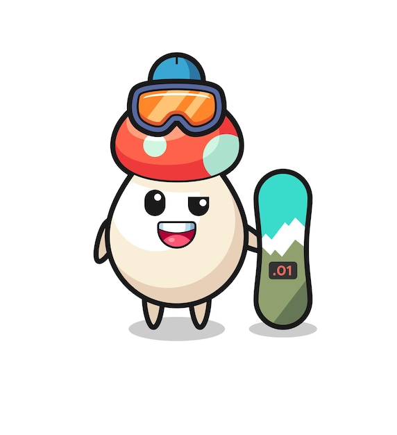 Ilustración de personaje de hongo con estilo de snowboard